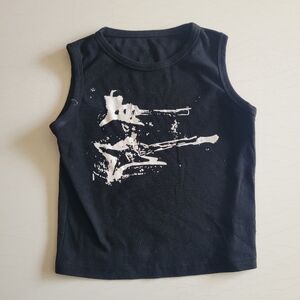 Black Sleeveless Top with Guitar Print